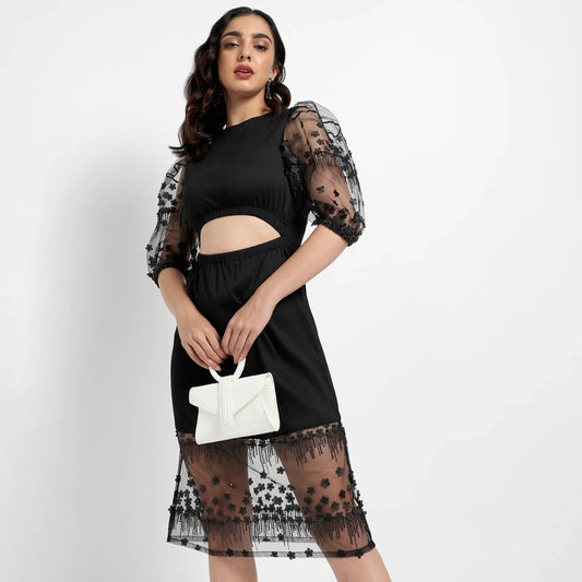 Black Self-design Dress With Cutout Detail