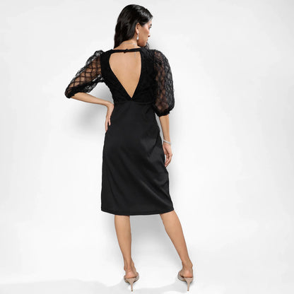 Carbon Black Cut-Out Dress With Sheer Detail