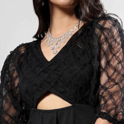 Carbon Black Cut-Out Dress With Sheer Detail