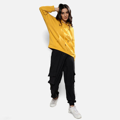 Mustard Yellow Oversized Basic Hoodie With Kangaroo Pocket