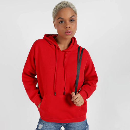 Crimson Red Oversized Basic Hoodie With Kangaroo Pocket