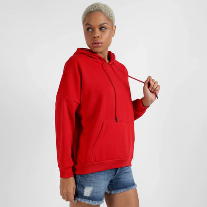 Crimson Red Oversized Basic Hoodie With Kangaroo Pocket