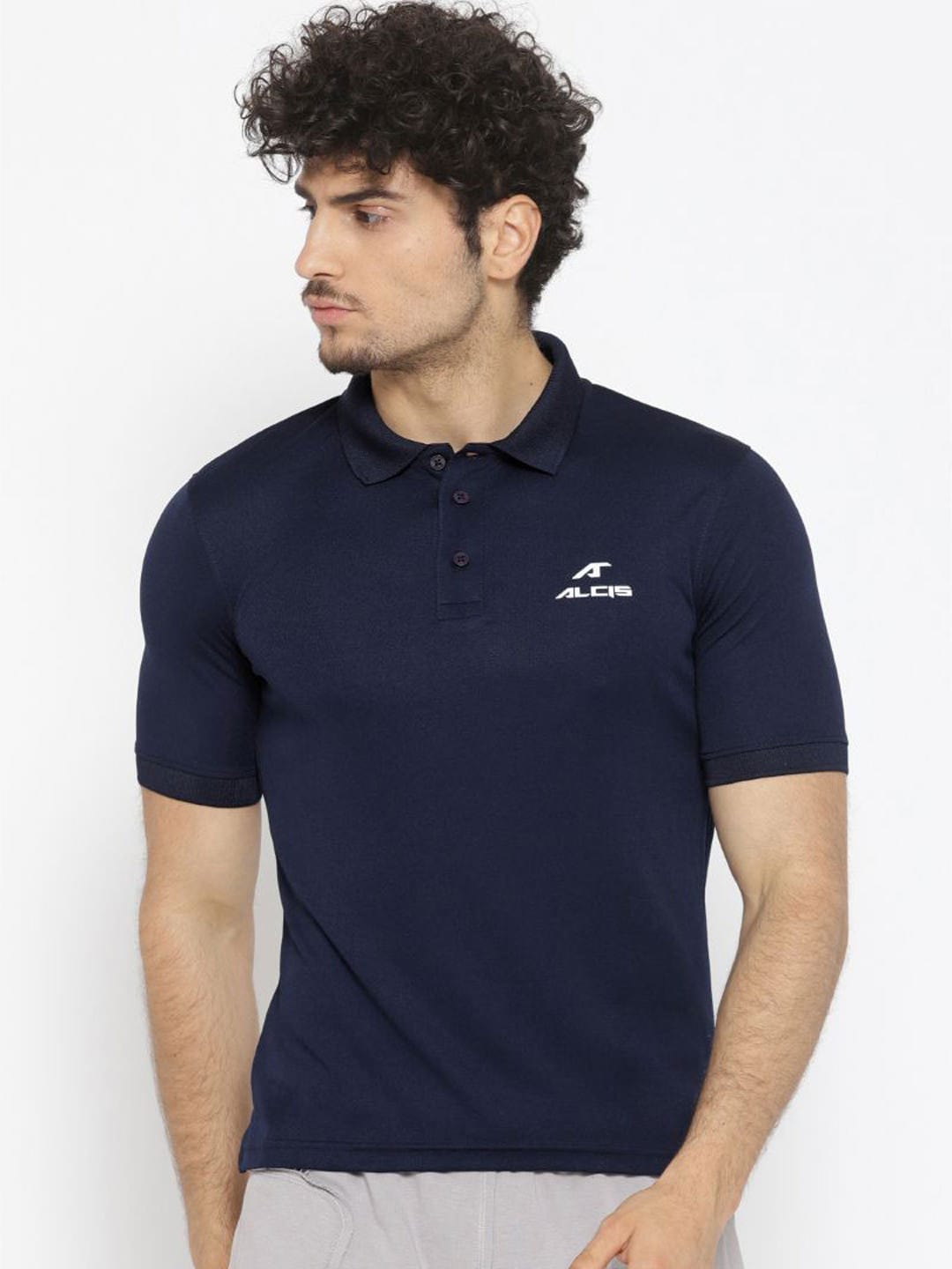 Alcis Men Navy Blue Solid Polo Collar T-shirt