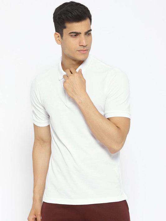 Alcis Men White Solid Polo Collar T-shirt