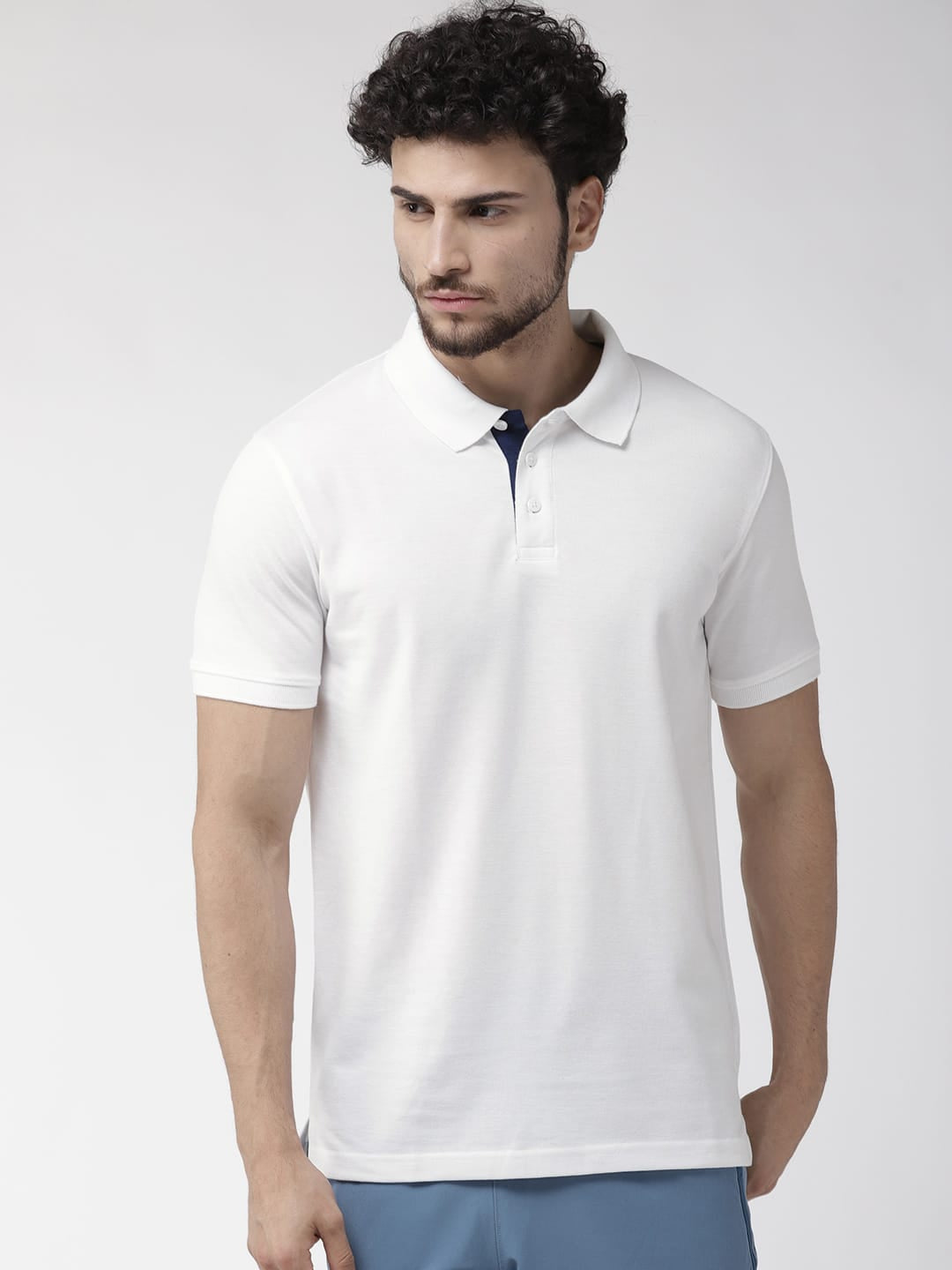 Alcis Men White Solid Polo Collar Training T-shirt