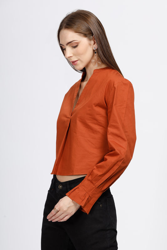 Women's Rust Solid Woven Crop Top