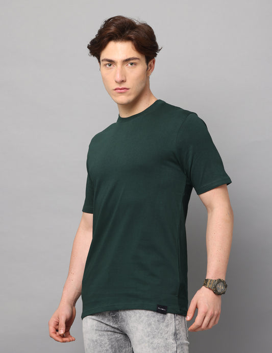 Men's Olive Solid Regular Fit T-Shirt