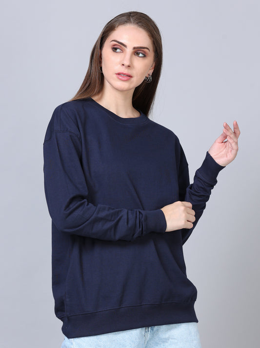 Women's Navy Blue Solid Knitted Oversized T-Shirt