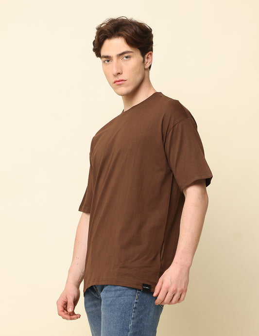 Men's Brown Solid Oversized T-Shirt