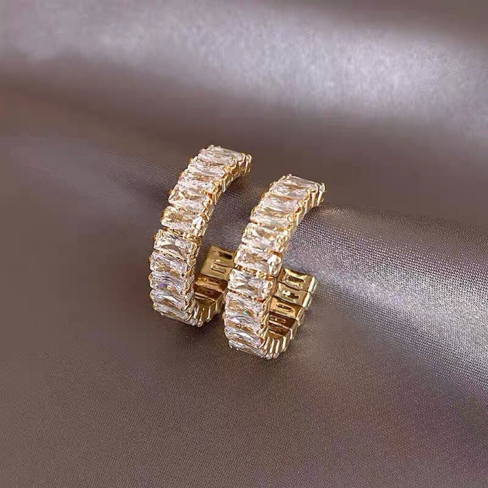 Gold Hoop Earrings with Baguette-Cut Crystals JLT11723 Just Lil Things