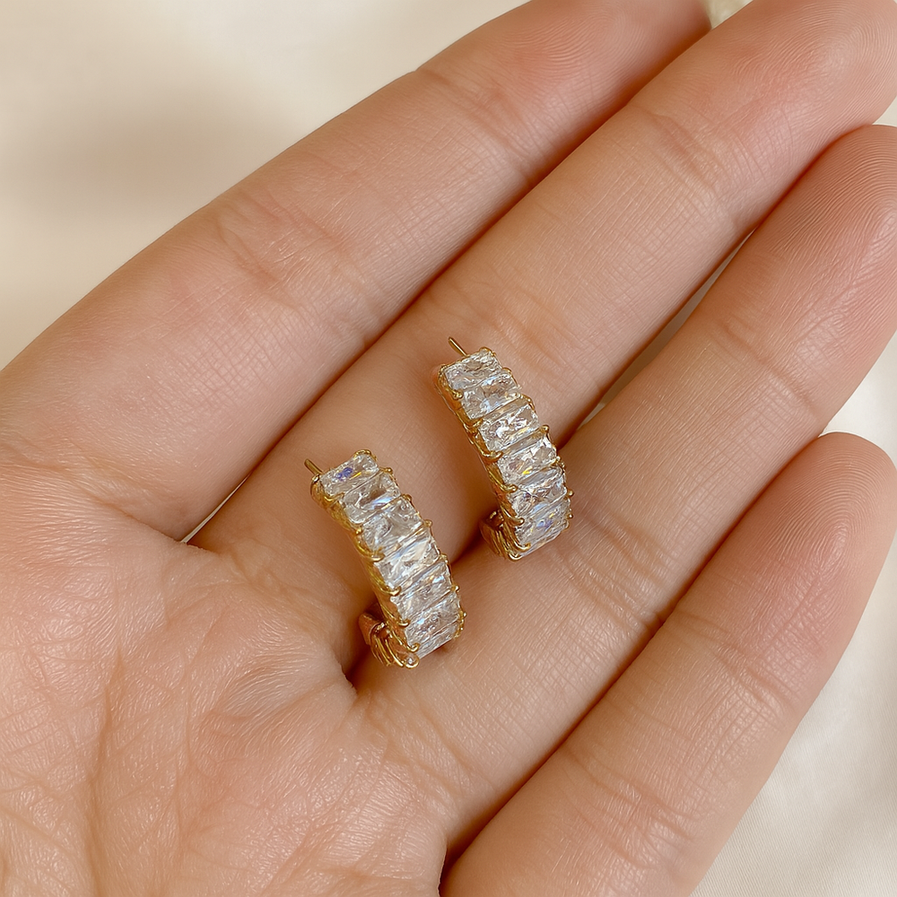 Gold Hoop Earrings with Baguette-Cut Crystals JLT11723 Just Lil Things