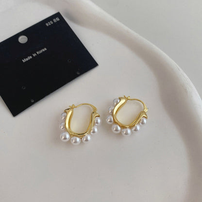 Gold Pearl Hoop Earrings JLT11729 Just Lil Things