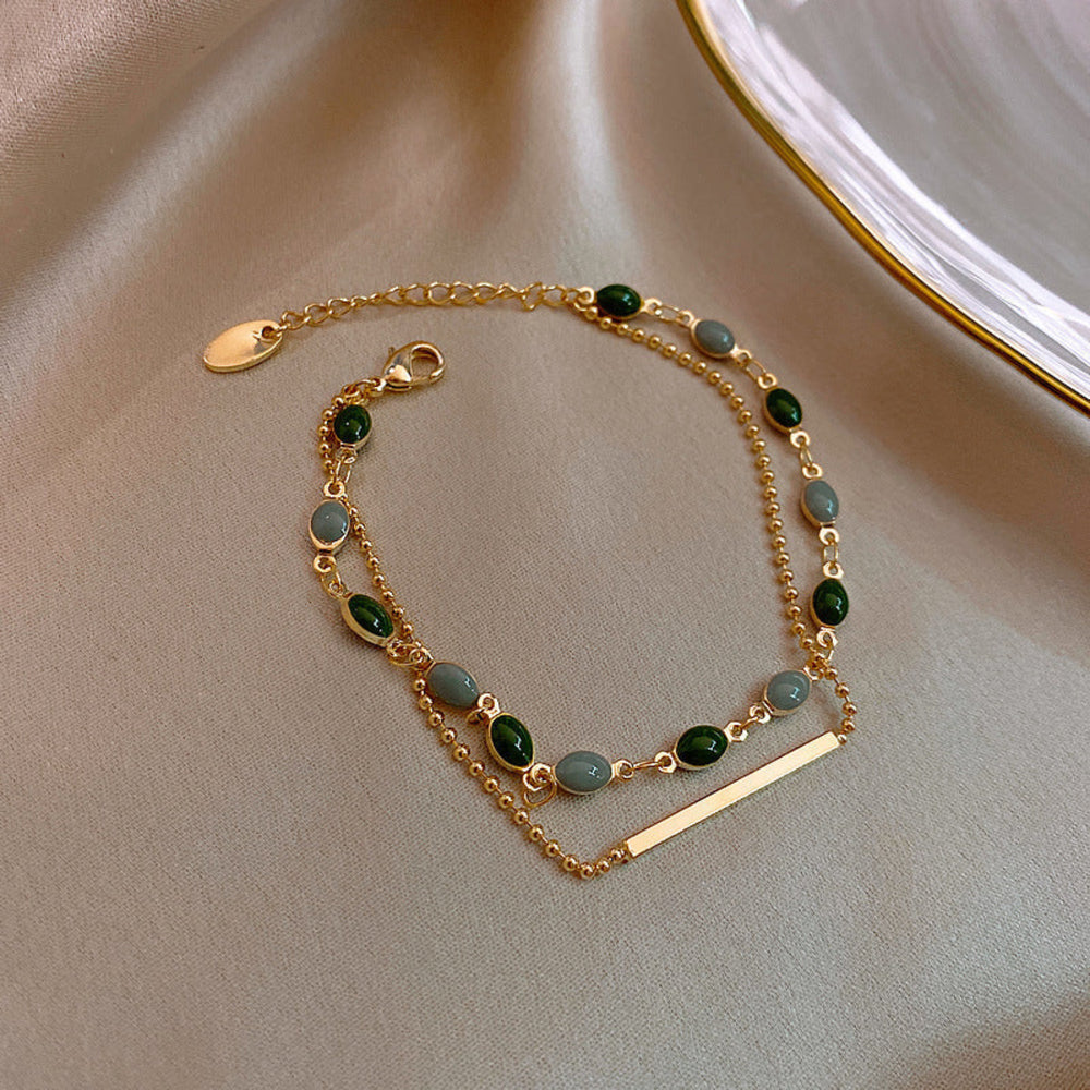 Just Lil Things Artificial Emerald & Grey Dual-Layer| Minimal Elegant Bracelets jltb0260 Just Lil Things