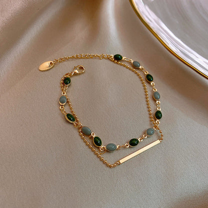 Just Lil Things Artificial Emerald & Grey Dual-Layer| Minimal Elegant Bracelets jltb0260 Just Lil Things