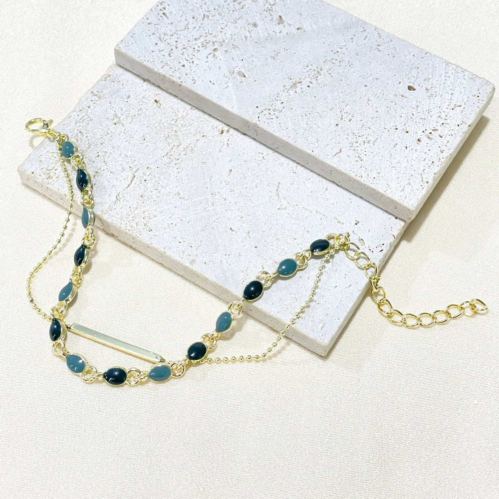 Just Lil Things Artificial Emerald & Grey Dual-Layer| Minimal Elegant Bracelets jltb0260 Just Lil Things