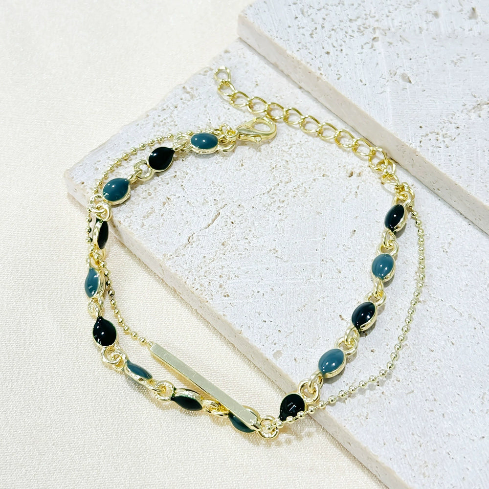 Just Lil Things Artificial Emerald & Grey Dual-Layer| Minimal Elegant Bracelets jltb0260 Just Lil Things