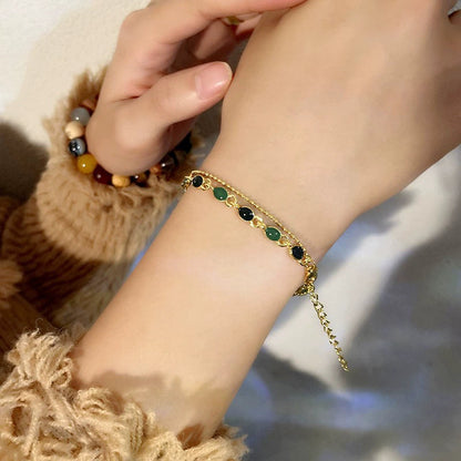 Just Lil Things Artificial Emerald & Grey Dual-Layer| Minimal Elegant Bracelets jltb0260 Just Lil Things