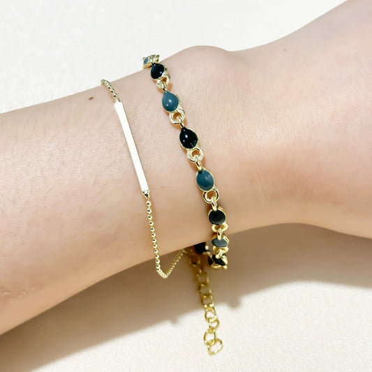 Just Lil Things Artificial Emerald & Grey Dual-Layer| Minimal Elegant Bracelets jltb0260 Just Lil Things