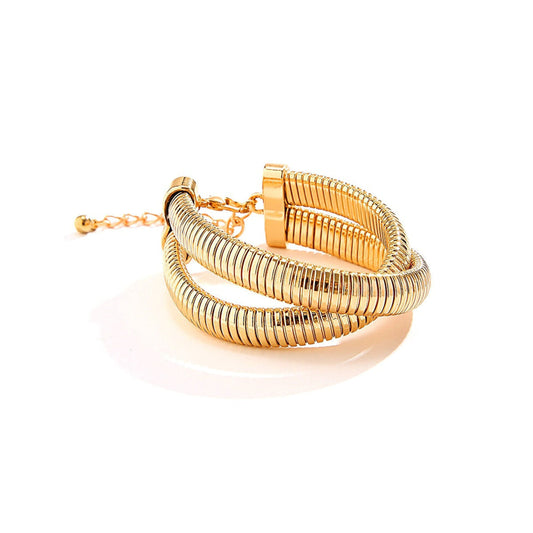 Just lil things artificial Gold Coil Wrap Bracelet – Modern Adjustable Statement Piece JLTPB0394 Just Lil Things