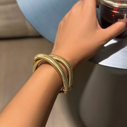 Just lil things artificial Gold Coil Wrap Bracelet – Modern Adjustable Statement Piece JLTPB0394 Just Lil Things