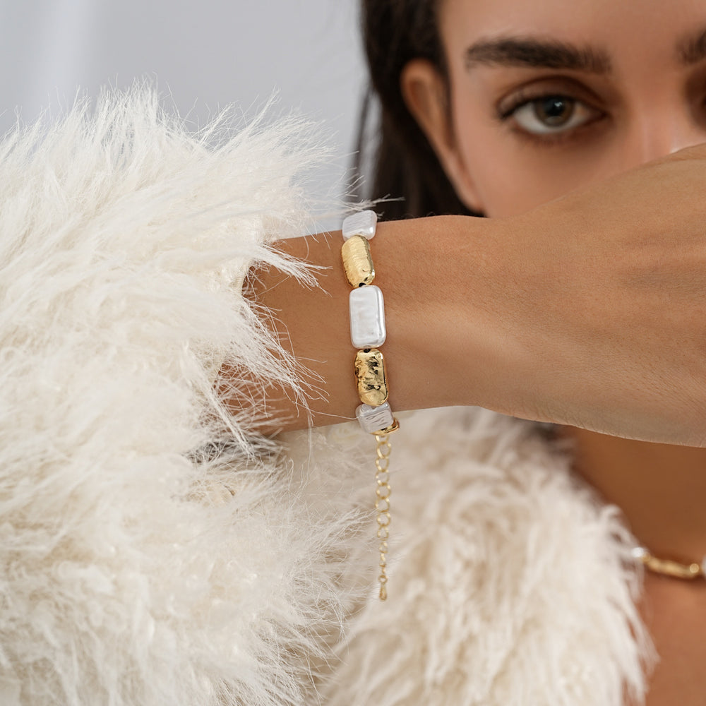 just-lil-things-Gold & White Geometric Link – Minimalist Rectangular Beads Bracelets-jltb0450 Just Lil Things