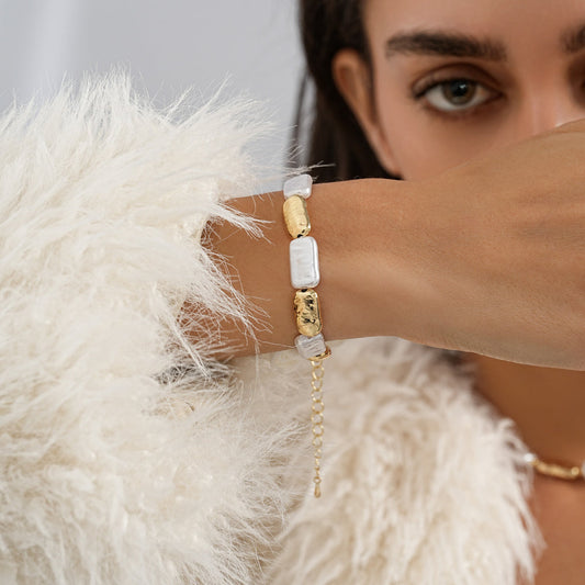just-lil-things-Gold & White Geometric Link – Minimalist Rectangular Beads Bracelets-jltb0450 Just Lil Things
