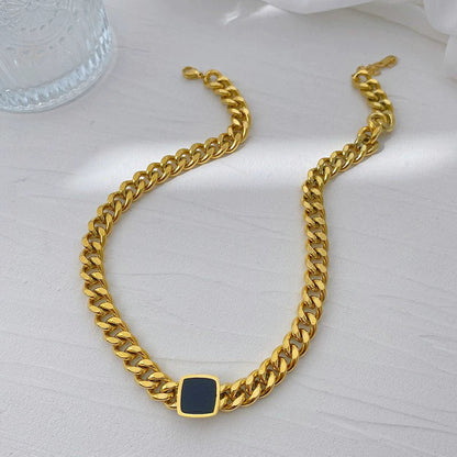 Chunky Cuban Link Necklace with Black Pendant – Bold Statement Jewelry jltn0577 Just Lil Things
