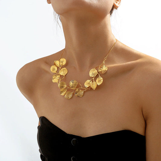 Golden Leaf Choker Necklace JLTN0699 Just Lil Things