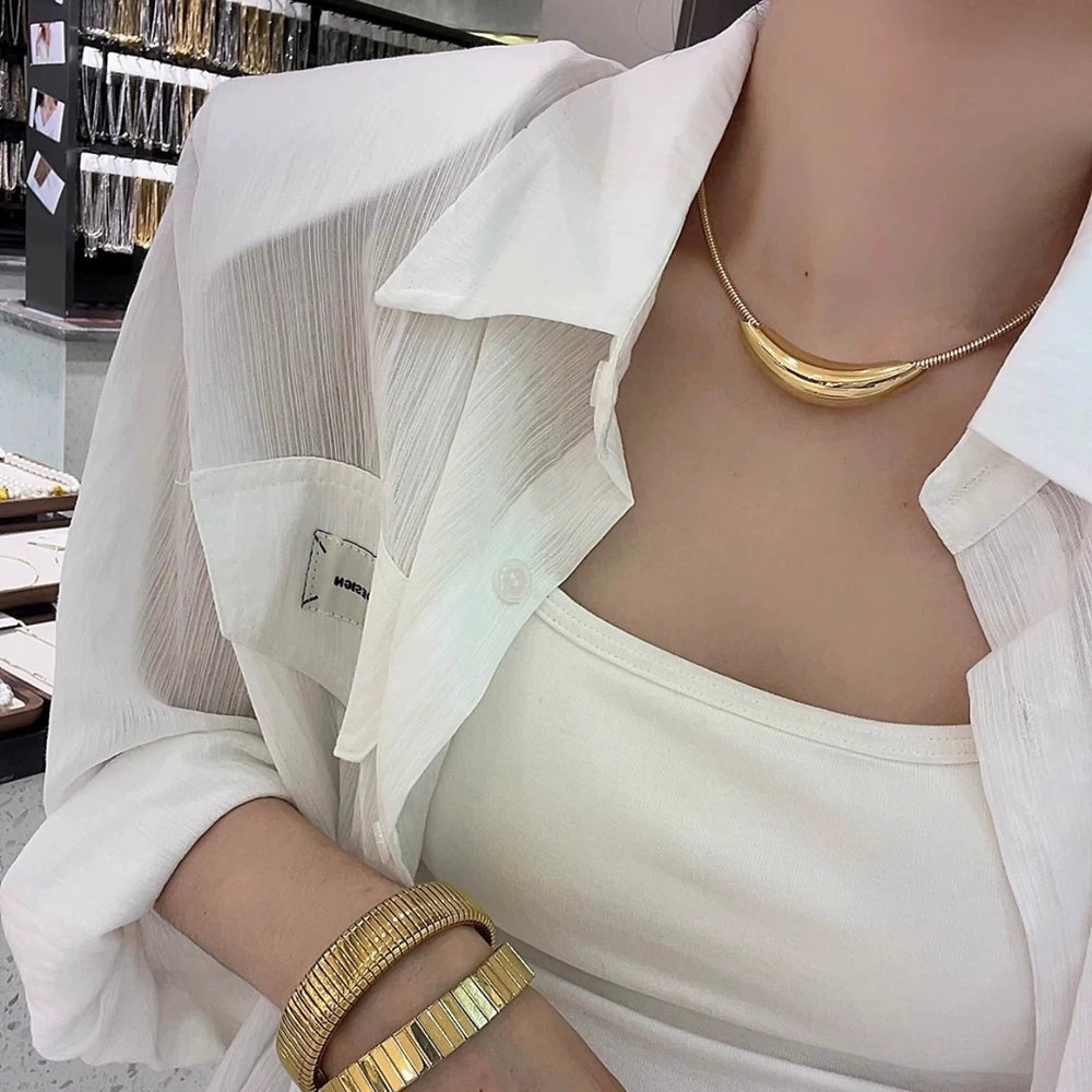 Golden Arc Choker Necklace JLTN0843 Just Lil Things