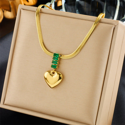 Golden Heart Pendant with Emerald Green Accents Necklace JLTN1263 Just Lil Things