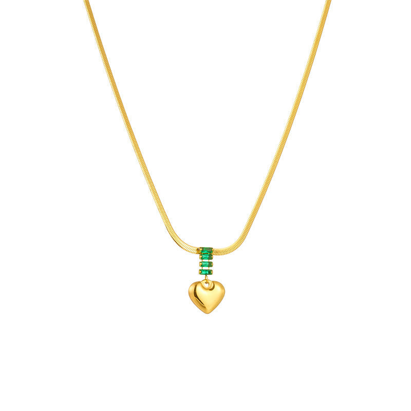 Golden Heart Pendant with Emerald Green Accents Necklace JLTN1263 Just Lil Things