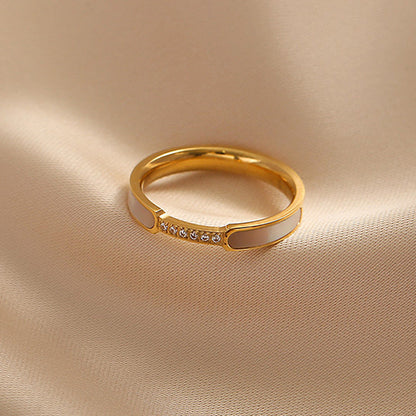 Artificial White Enamel Gold Ring with Crystal Detailing jltr0239 Just Lil Things