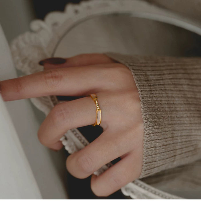 Artificial White Enamel Gold Ring with Crystal Detailing jltr0239 Just Lil Things