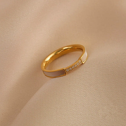 Artificial White Enamel Gold Ring with Crystal Detailing jltr0239 Just Lil Things