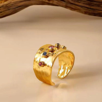 Hammered Artificial Ring with Multicolor Stones jltr0255 Just Lil Things