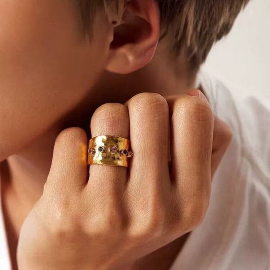 Hammered Artificial Ring with Multicolor Stones jltr0255 Just Lil Things
