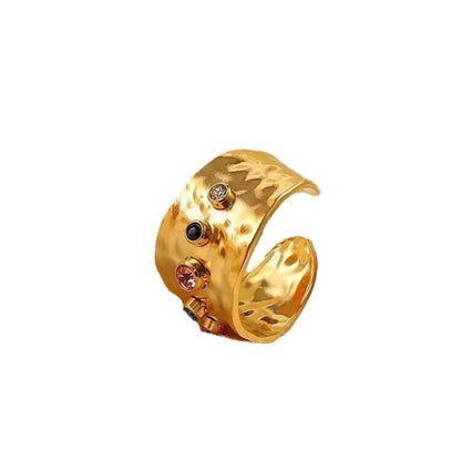 Hammered Artificial Ring with Multicolor Stones jltr0255 Just Lil Things