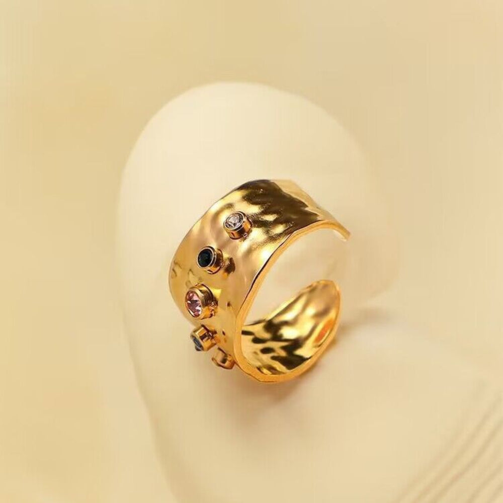 Hammered Artificial Ring with Multicolor Stones jltr0255 Just Lil Things