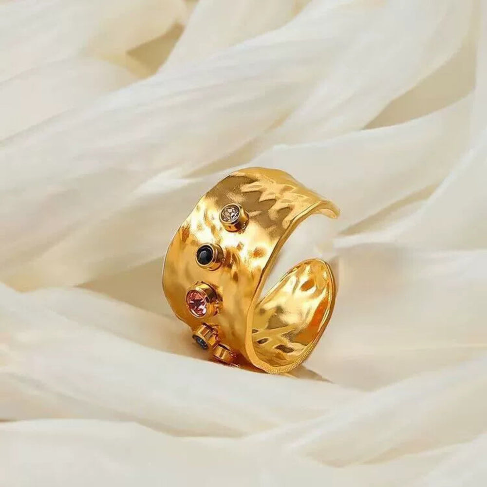Hammered Artificial Ring with Multicolor Stones jltr0255 Just Lil Things