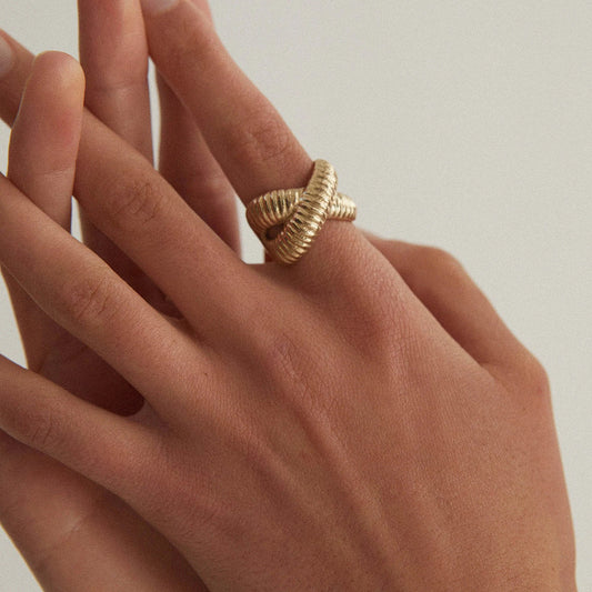 Cross Tubular “X” silhouette Gold-tone Ring JLTR0432 Just Lil Things