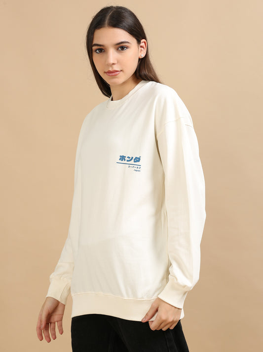 Women's White Graphic Knitted Oversized T-Shirt