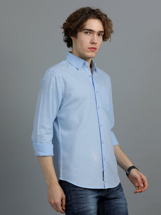 Men's Blue Solid Regular Fit Shirt