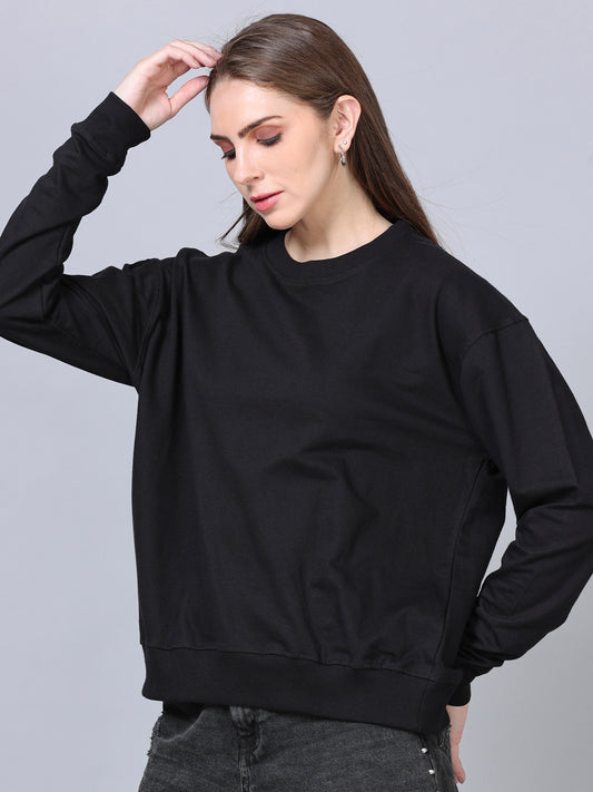Women's Black Solid Knitted Oversized T-Shirt
