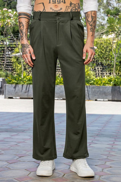 Olive Baggy fit Street Savvy Double Pleated Korean Trousers