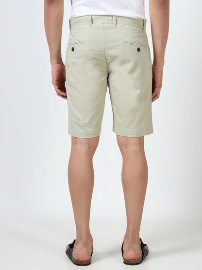 Men's Olive Regular Fit Solid Linen Shorts