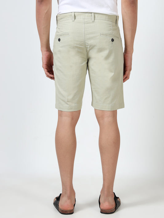 Men's Olive Regular Fit Solid Linen Shorts