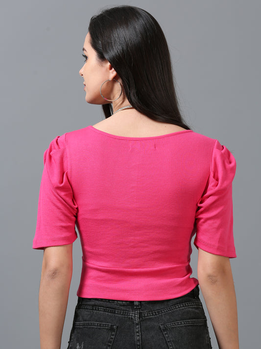 Women's Pink Solid Knitted Crop Top
