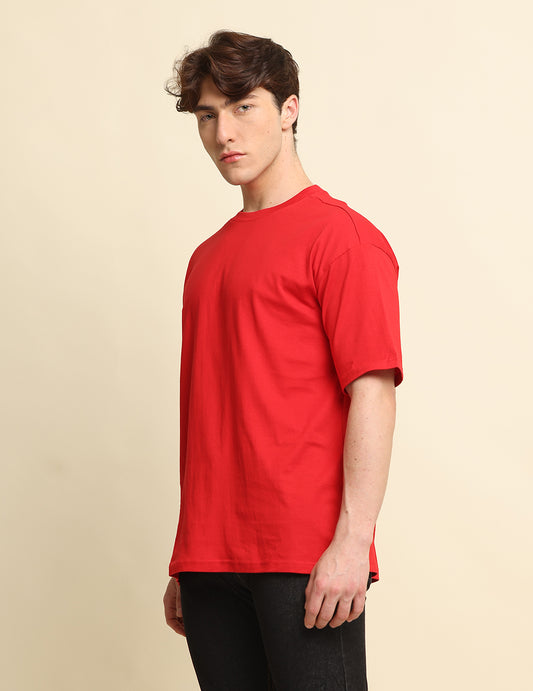 Men's Red Solid Oversized T-Shirt