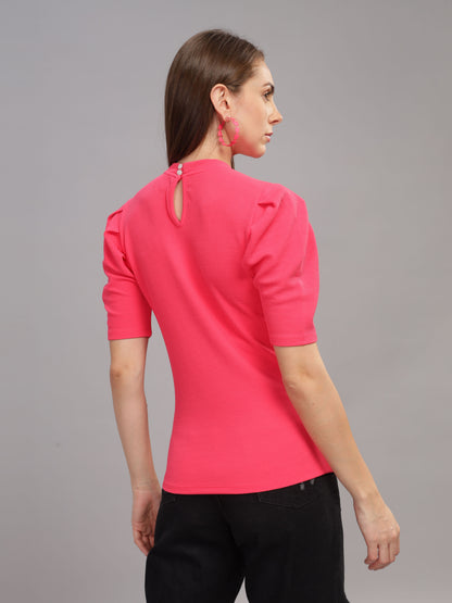 Women's Pink Solid Knitted Top