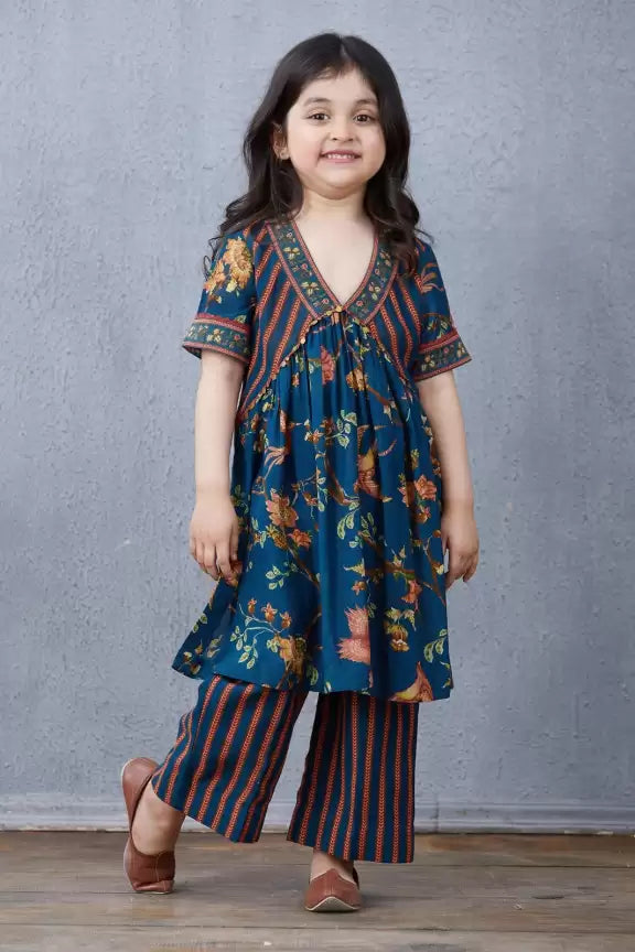 H&M | Teal Floral Kurta & Palazzo Set